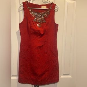 Anthropologie Red Bedazzled Dress